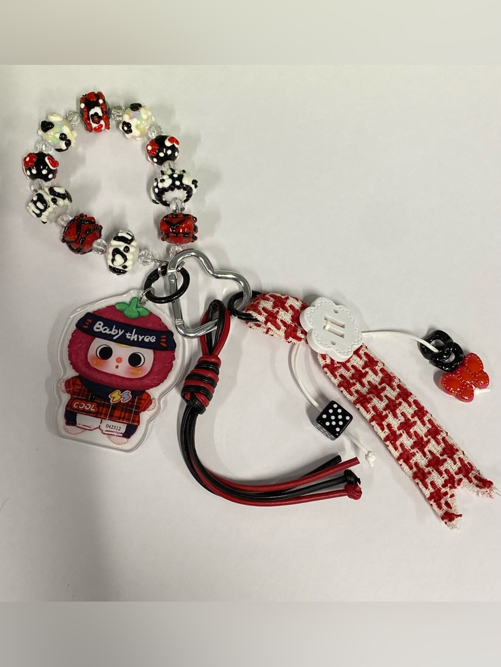 Baby Three Red & Black Charm Keychain